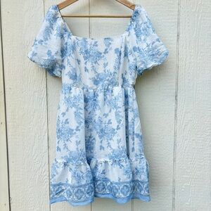 Blu Pepper Dress Sz Large Toile De Jouy Cottage Core Boho Summer Beachy Mini